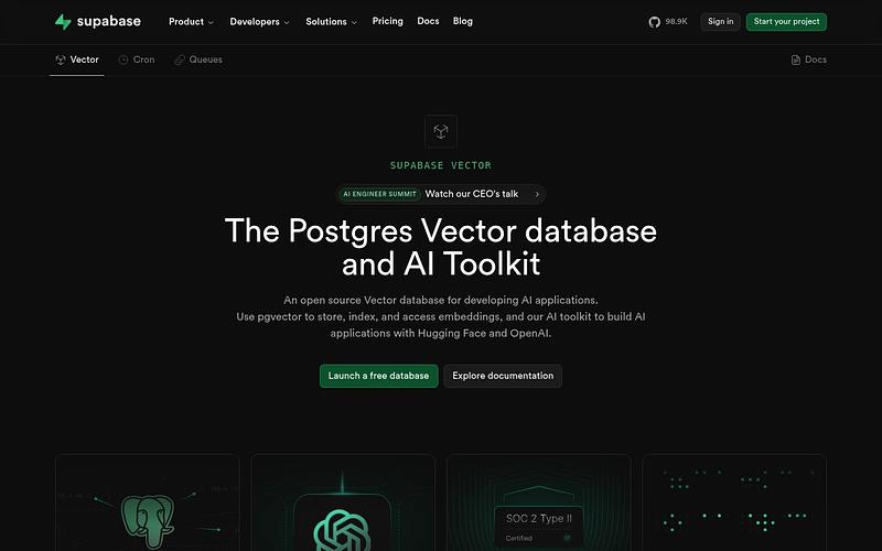 Screenshot of Supabase Vector webpage