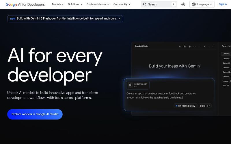Screenshot of Google Gemini API webpage