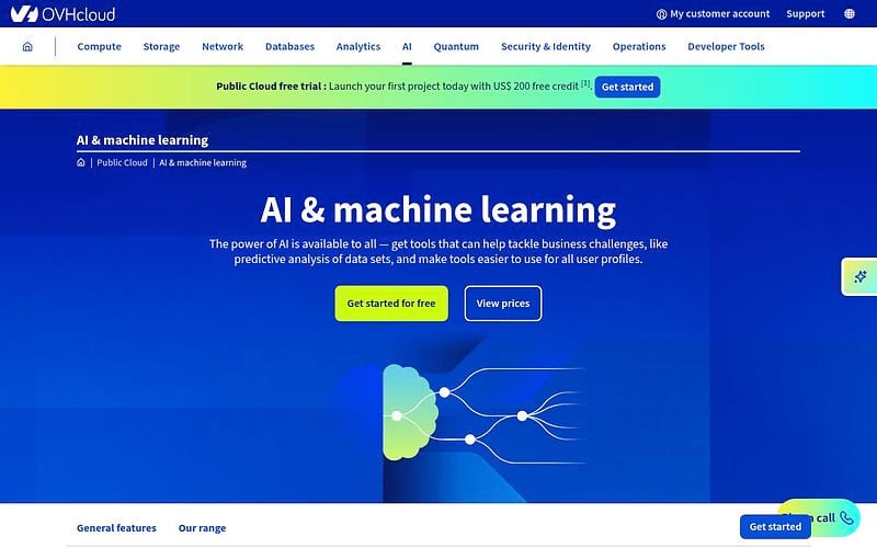 Screenshot of OVHcloud AI webpage
