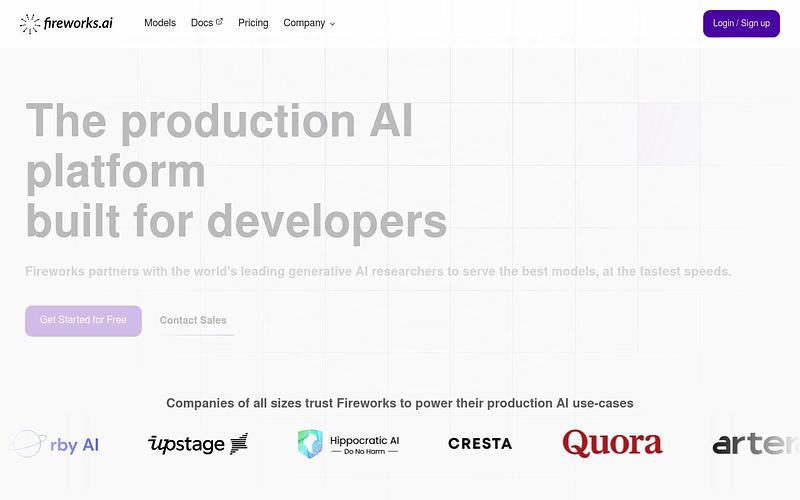 Screenshot of Fireworks AI webpage