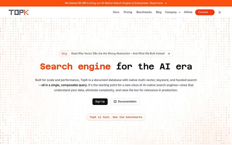Screenshot of TopK webpage