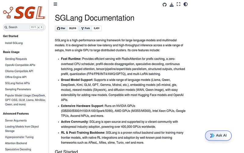 Screenshot of SGLang webpage