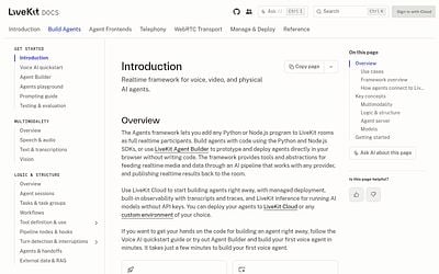 Screenshot of LiveKit Agents webpage