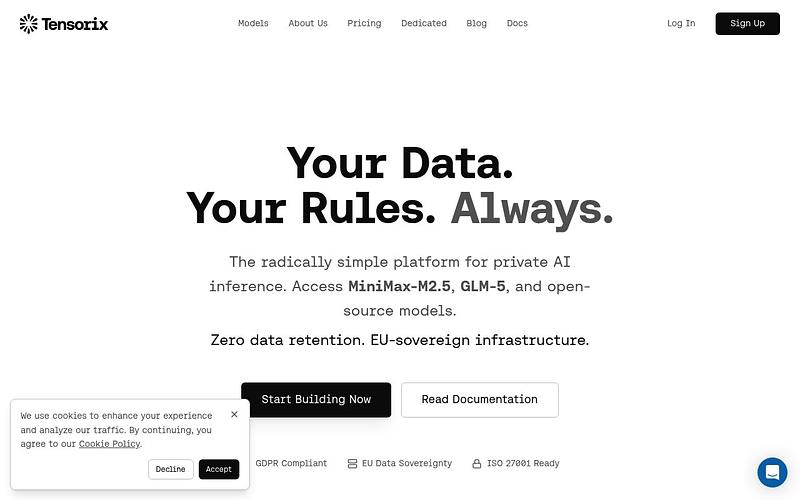 Screenshot of TensorX webpage