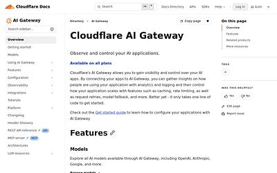 Screenshot of Cloudflare AI Gateway webpage
