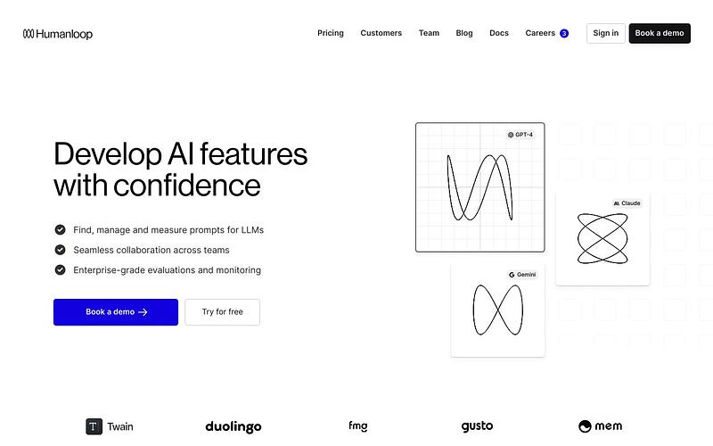 Screenshot of Humanloop webpage