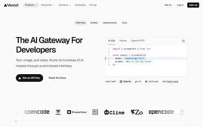 Screenshot of Vercel AI Gateway webpage
