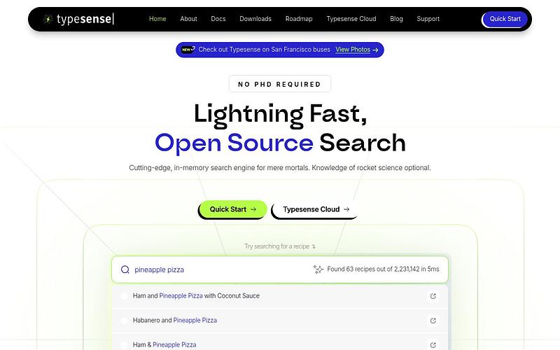 Screenshot of Typesense webpage