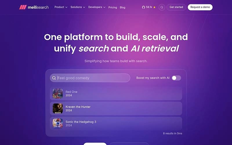 Screenshot of Meilisearch webpage
