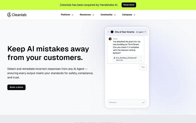 Screenshot of Cleanlab webpage