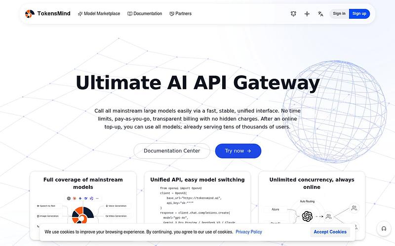 Screenshot of TokensMind webpage