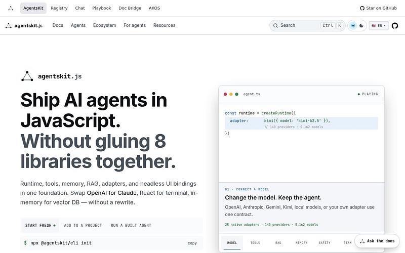 Screenshot of AgentsKit webpage
