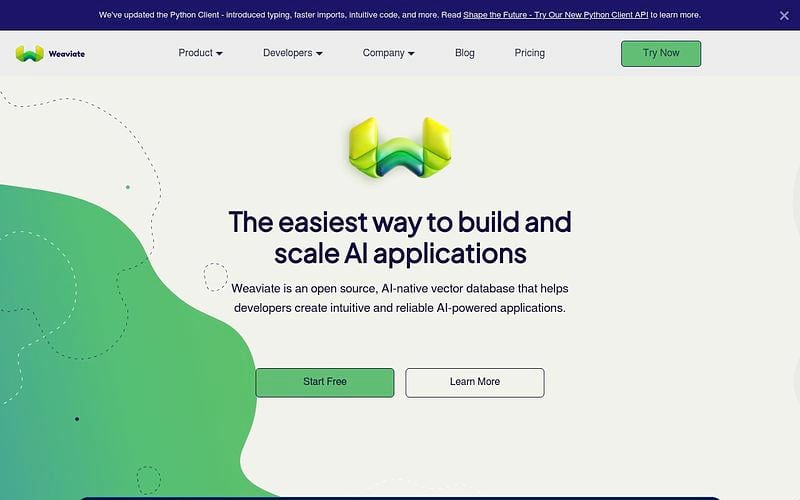 Screenshot of Weaviate webpage