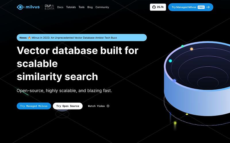 Screenshot of Milvus webpage