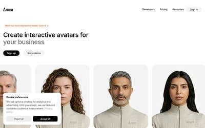 Screenshot of Anam webpage