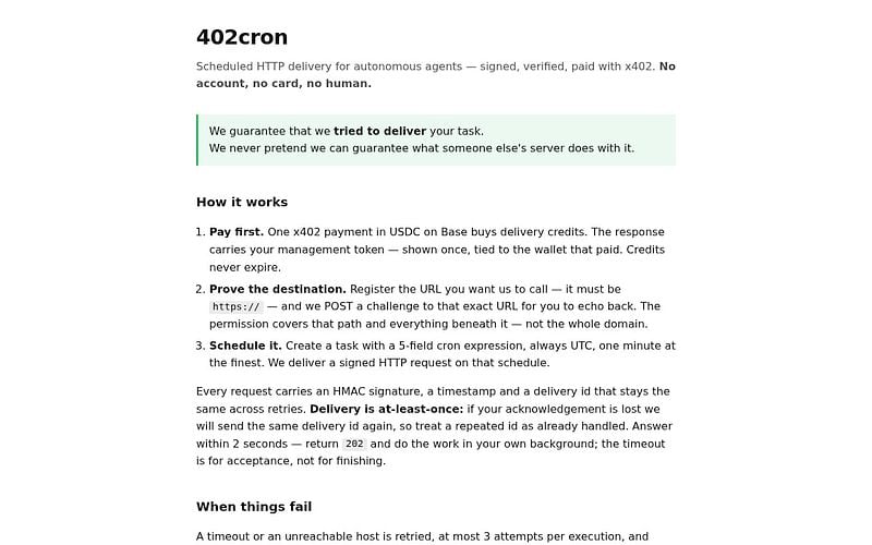 Screenshot of 402cron webpage