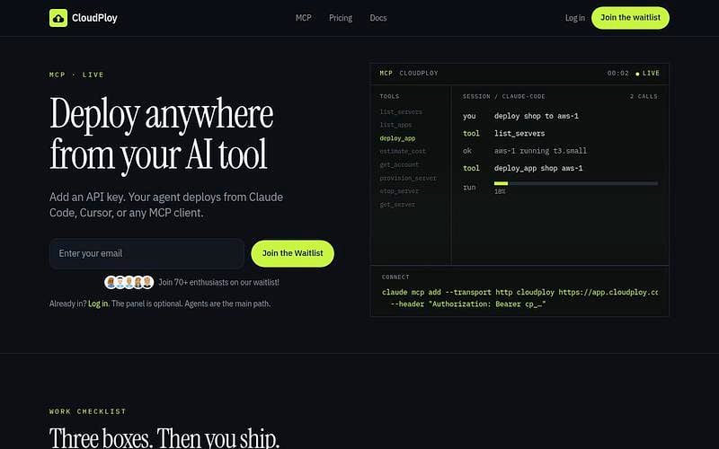 Screenshot of CloudPloy webpage