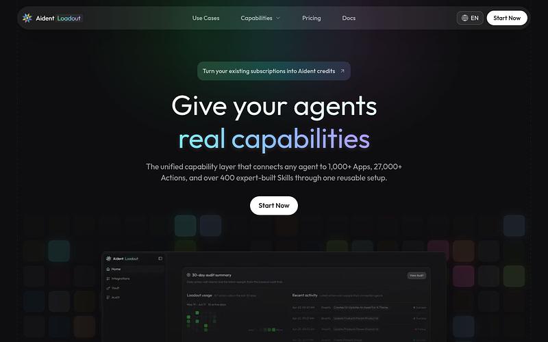 Screenshot of Aident Loadout webpage