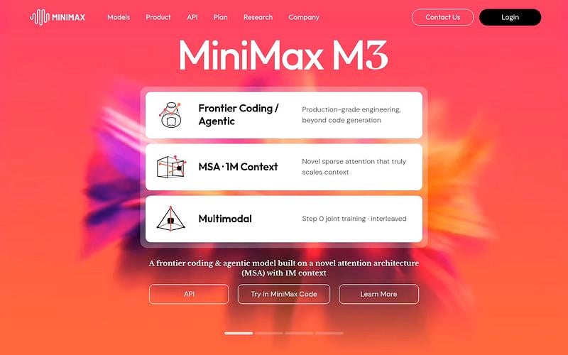 Screenshot of MiniMax webpage
