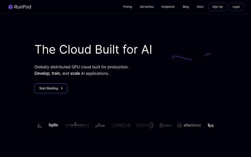 Screenshot of RunPod webpage