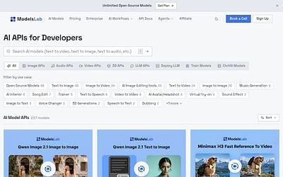 Screenshot of ModelsLab webpage
