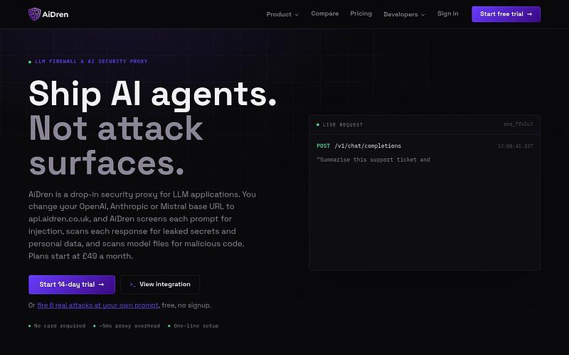 Screenshot of AiDren webpage