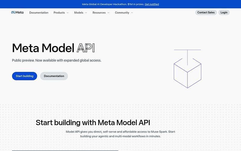 Screenshot of Meta Model API webpage