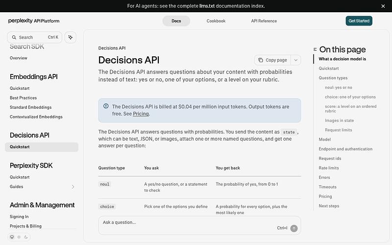 Screenshot of Perplexity pplx-decider webpage