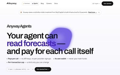 Screenshot of Anyway webpage