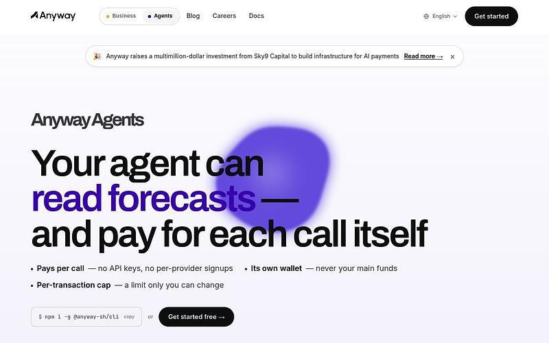 Screenshot of Anyway webpage