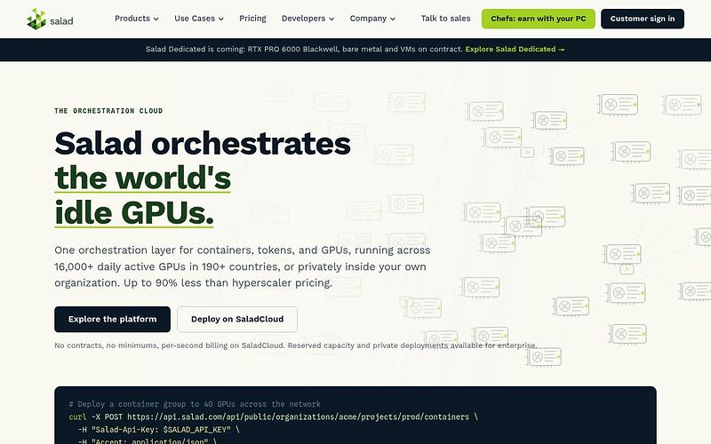 Screenshot of SaladCloud webpage