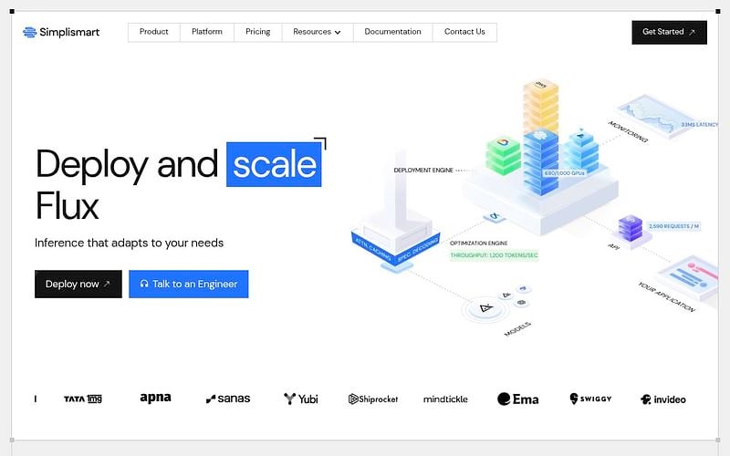 Screenshot of Simplismart webpage
