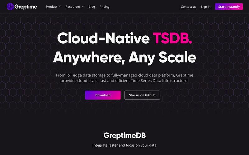 Screenshot of Greptime webpage