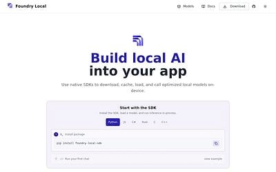 Screenshot of Foundry Local webpage