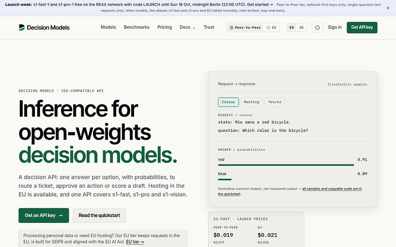 Screenshot of Decision Models webpage
