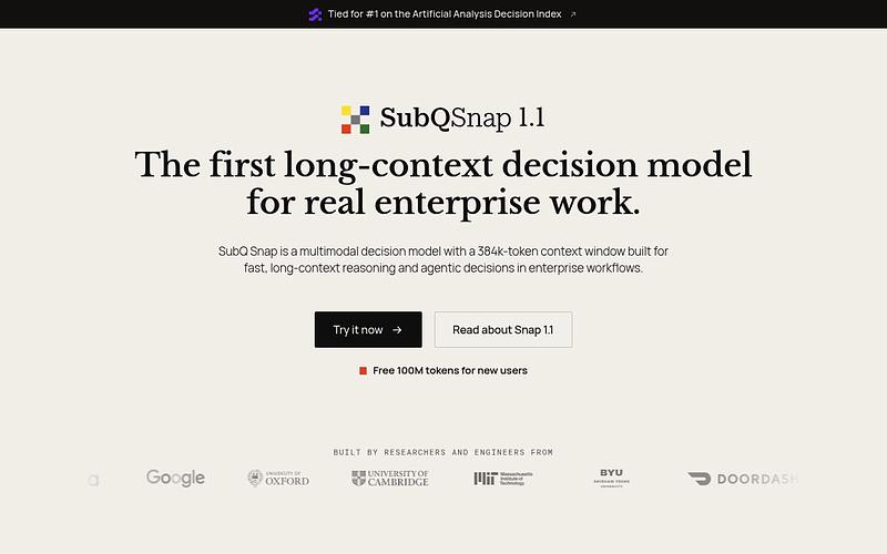 Screenshot of SubQ Snap webpage