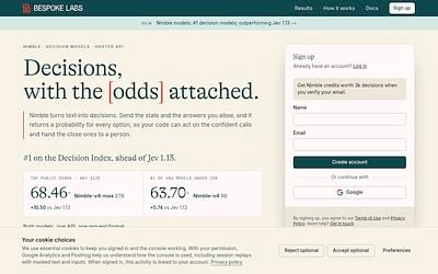 Screenshot of Bespoke Nimble webpage