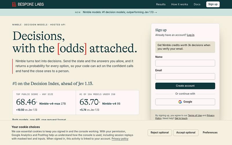 Screenshot of Bespoke Nimble webpage