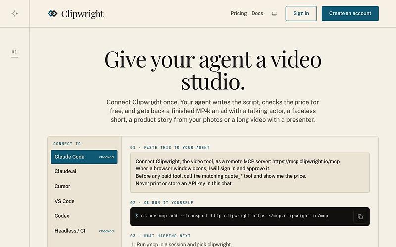 Screenshot of Clipwright webpage