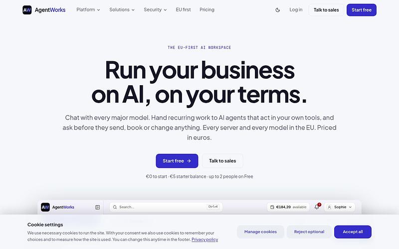 Screenshot of AgentWorks webpage