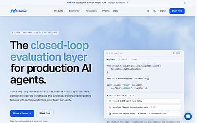 Screenshot of Noveum webpage