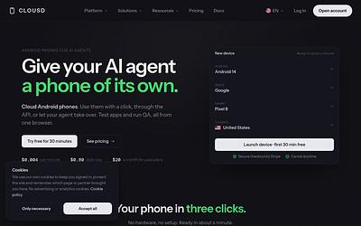 Screenshot of Clousd webpage