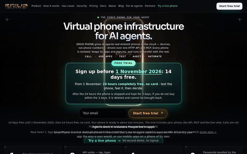 Screenshot of ERIUS PHONE webpage