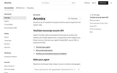 Screenshot of Arcmira webpage