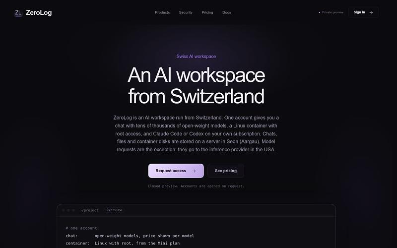Screenshot of ZeroLog webpage