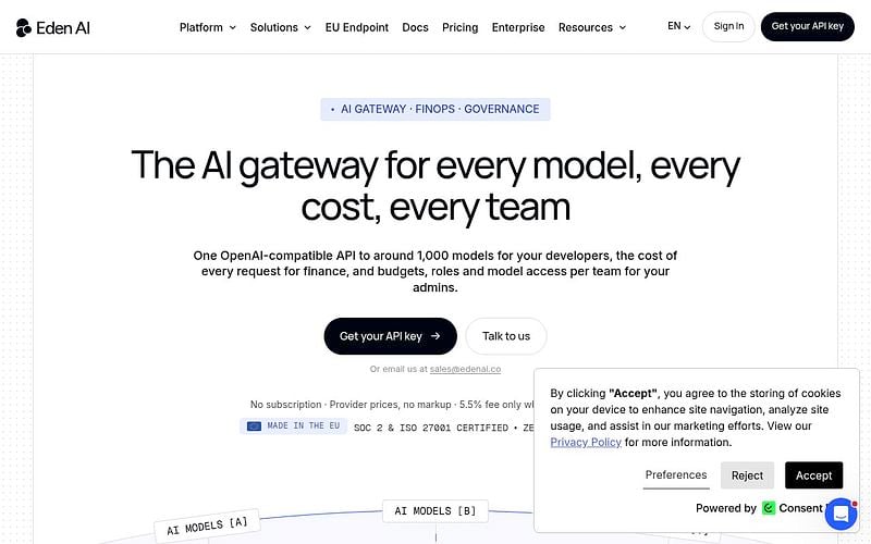 Screenshot of Eden AI webpage
