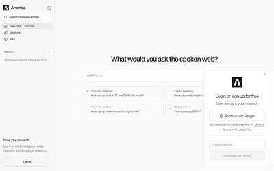 Screenshot of Arcmira webpage