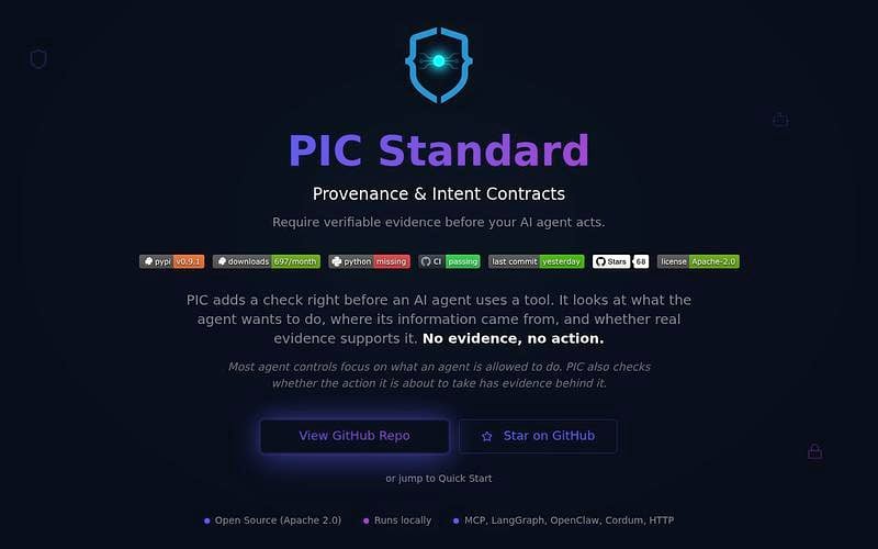 Screenshot of PIC Standard webpage