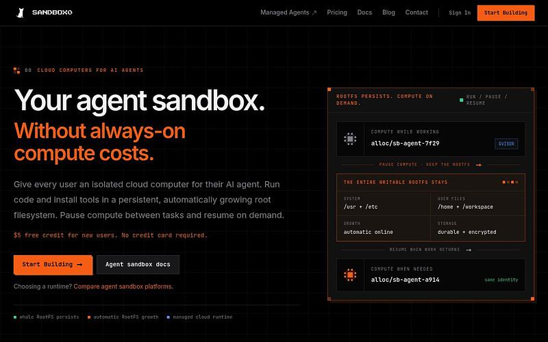 Screenshot of Sandbox0 webpage
