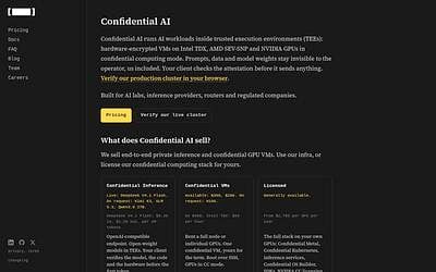 Screenshot of Confidential AI webpage